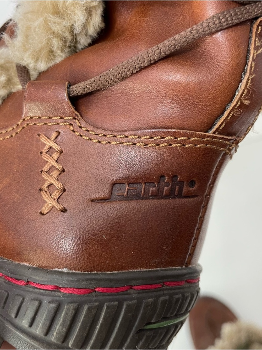 Earth Kalso Bridle Brown Leather Lace-Up Faux Fur Winter Boots, Women's size 9 - Picture 3 of 12